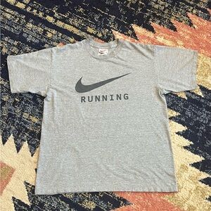 Vintage 90s Nike Running Tshirt Gray Size Medium Short Sleeve Unisex RARE